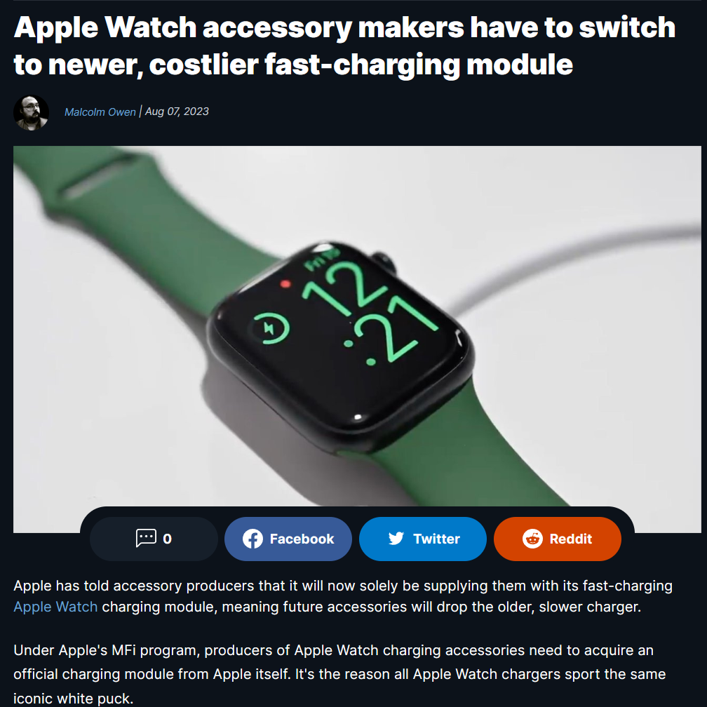 苹果强制第三方配件开发商换用快充模块，你的Apple Watch充电要快起来了